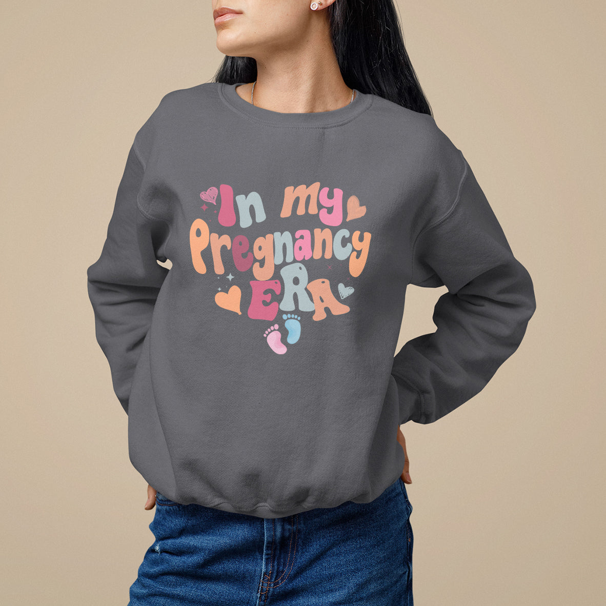 Pregnancy Announcement Sweatshirt Groovy In My Pregnant Era TS05 - Wonder Print Shop