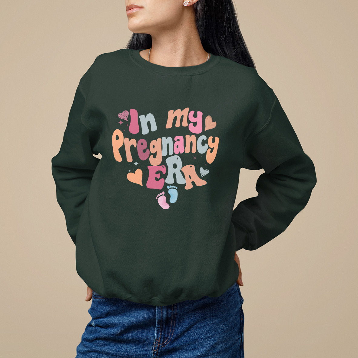Pregnancy Announcement Sweatshirt Groovy In My Pregnant Era TS05 - Wonder Print Shop