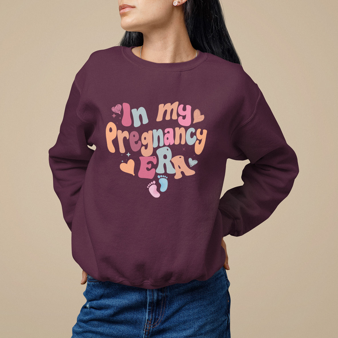Pregnancy Announcement Sweatshirt Groovy In My Pregnant Era TS05 - Wonder Print Shop