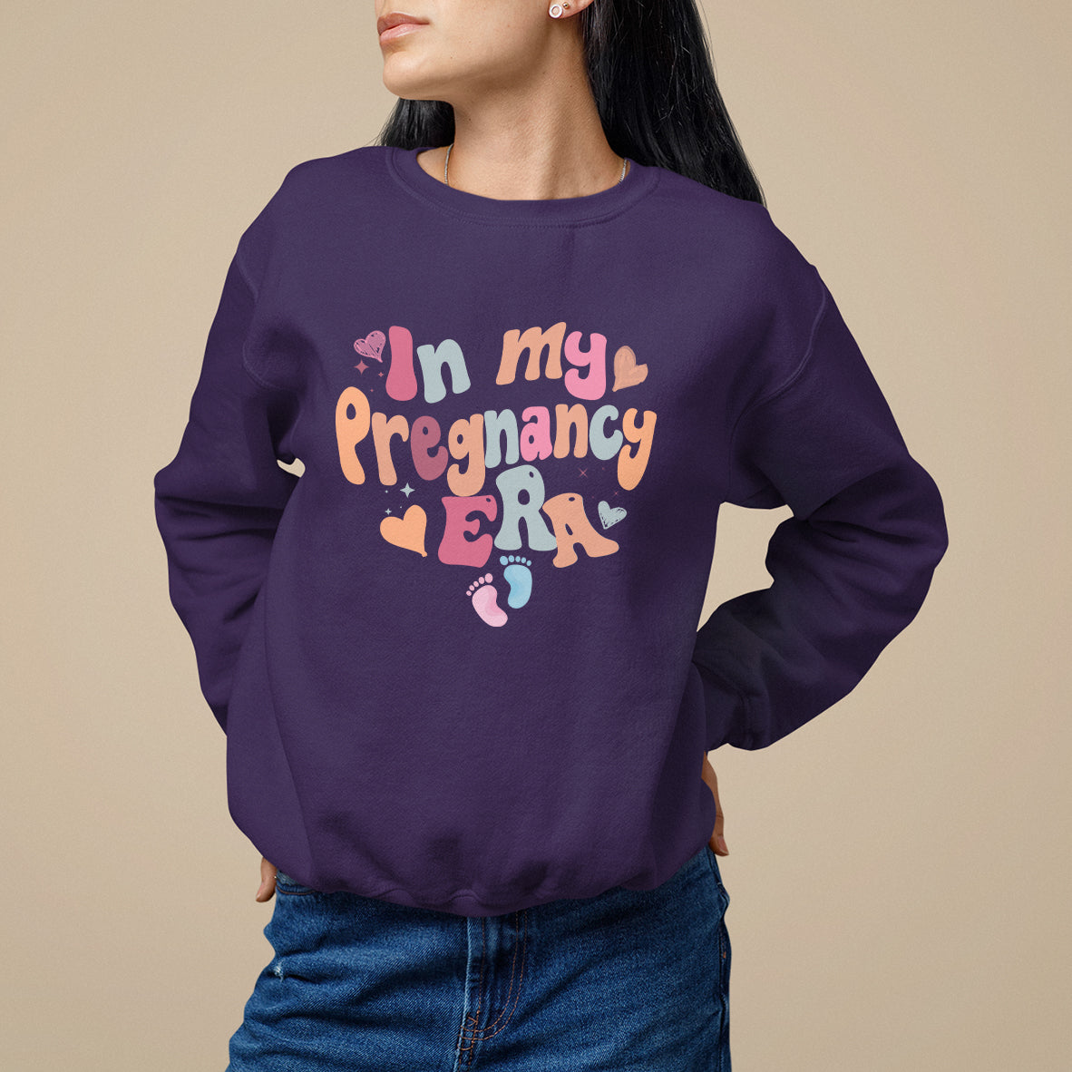 Pregnancy Announcement Sweatshirt Groovy In My Pregnant Era TS05 - Wonder Print Shop