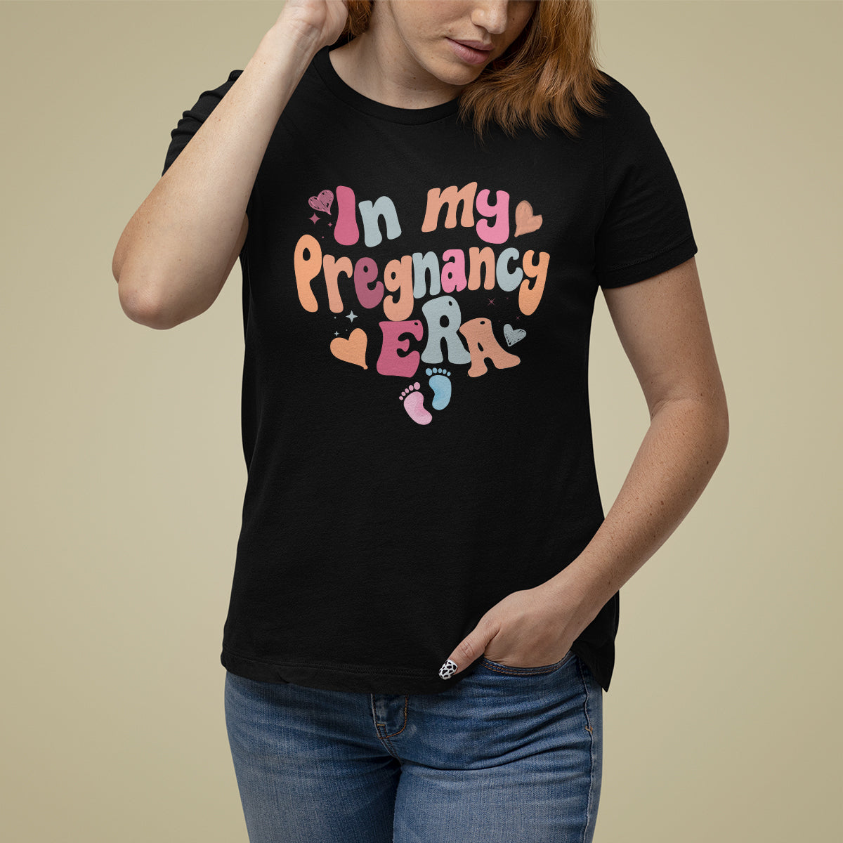 Pregnancy Announcement T Shirt For Women Groovy In My Pregnant Era TS05 - Wonder Print Shop