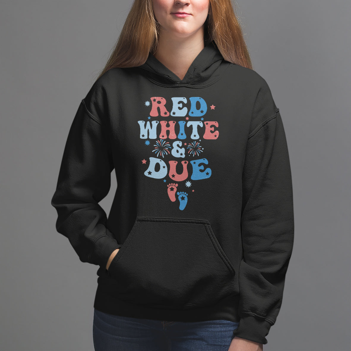 Pregnancy Announcement Hoodie Red White And Due, 4th Of July TS05 - Wonder Print Shop