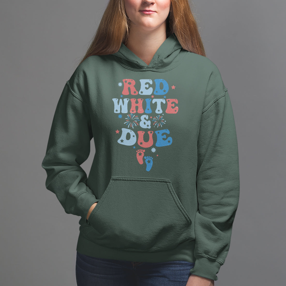 Pregnancy Announcement Hoodie Red White And Due, 4th Of July TS05 - Wonder Print Shop