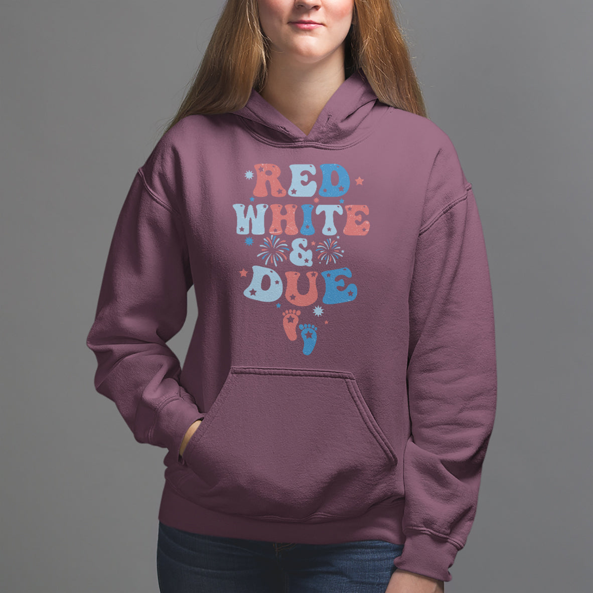 Pregnancy Announcement Hoodie Red White And Due, 4th Of July TS05 - Wonder Print Shop