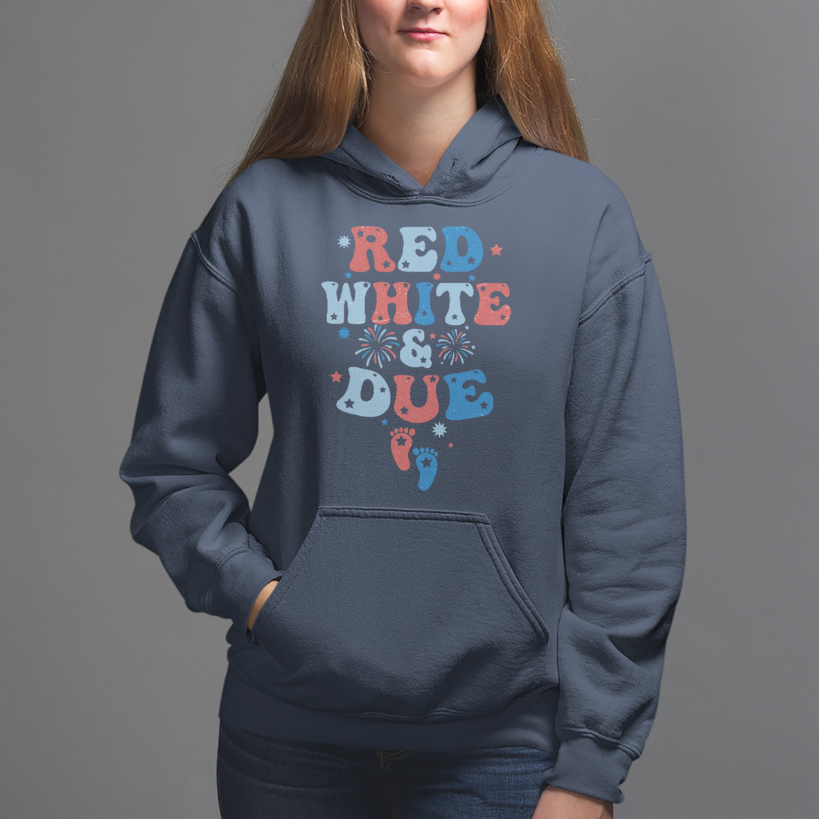 Pregnancy Announcement Hoodie Red White And Due, 4th Of July TS05 - Wonder Print Shop