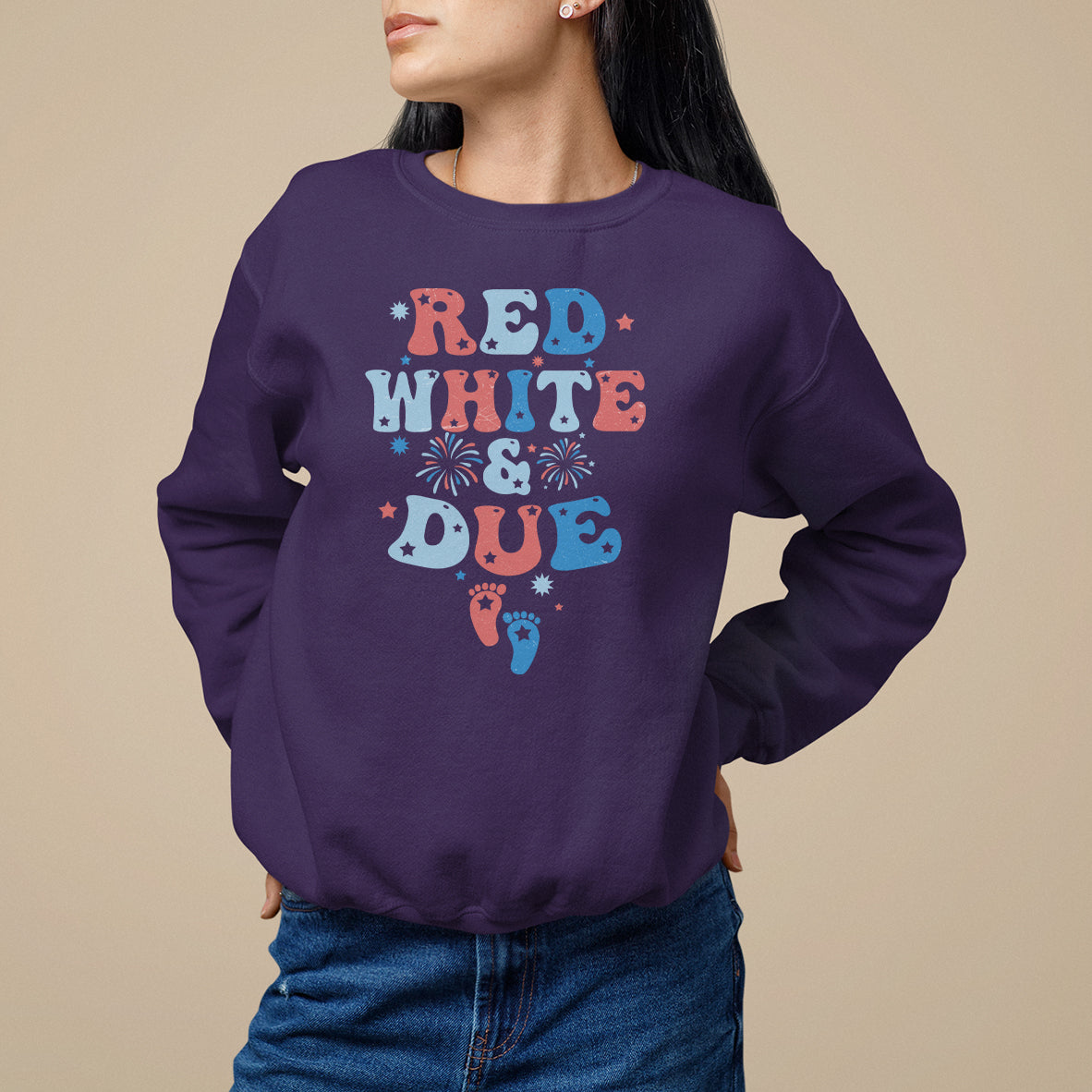 Pregnancy Announcement Sweatshirt Red White And Due, 4th Of July TS05 - Wonder Print Shop