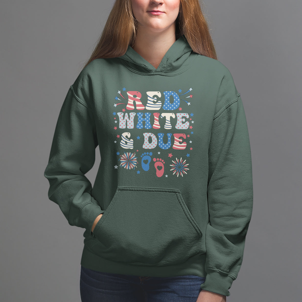 Pregnancy Announcement Hoodie Red White And Due, 4th Of July TS05 - Wonder Print Shop