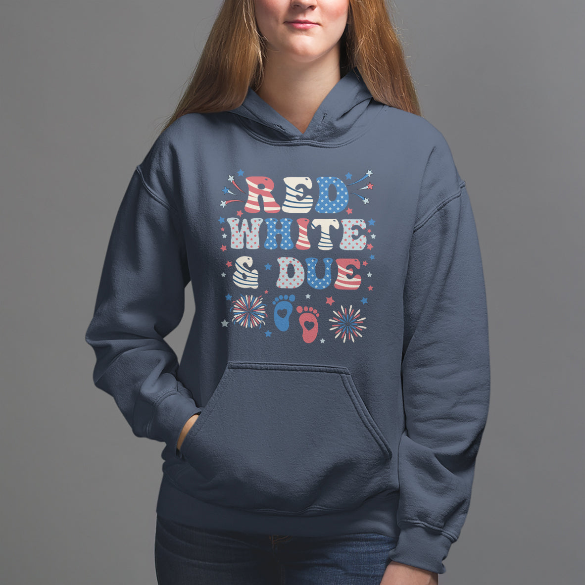 Pregnancy Announcement Hoodie Red White And Due, 4th Of July TS05 - Wonder Print Shop