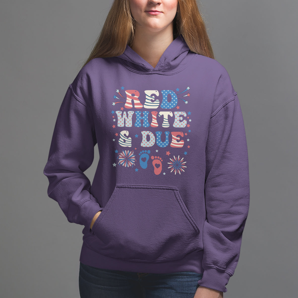 Pregnancy Announcement Hoodie Red White And Due, 4th Of July TS05 - Wonder Print Shop