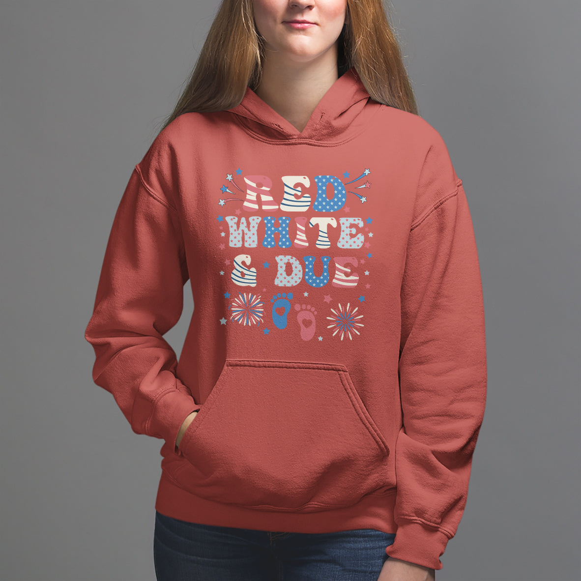 Pregnancy Announcement Hoodie Red White And Due, 4th Of July TS05 - Wonder Print Shop
