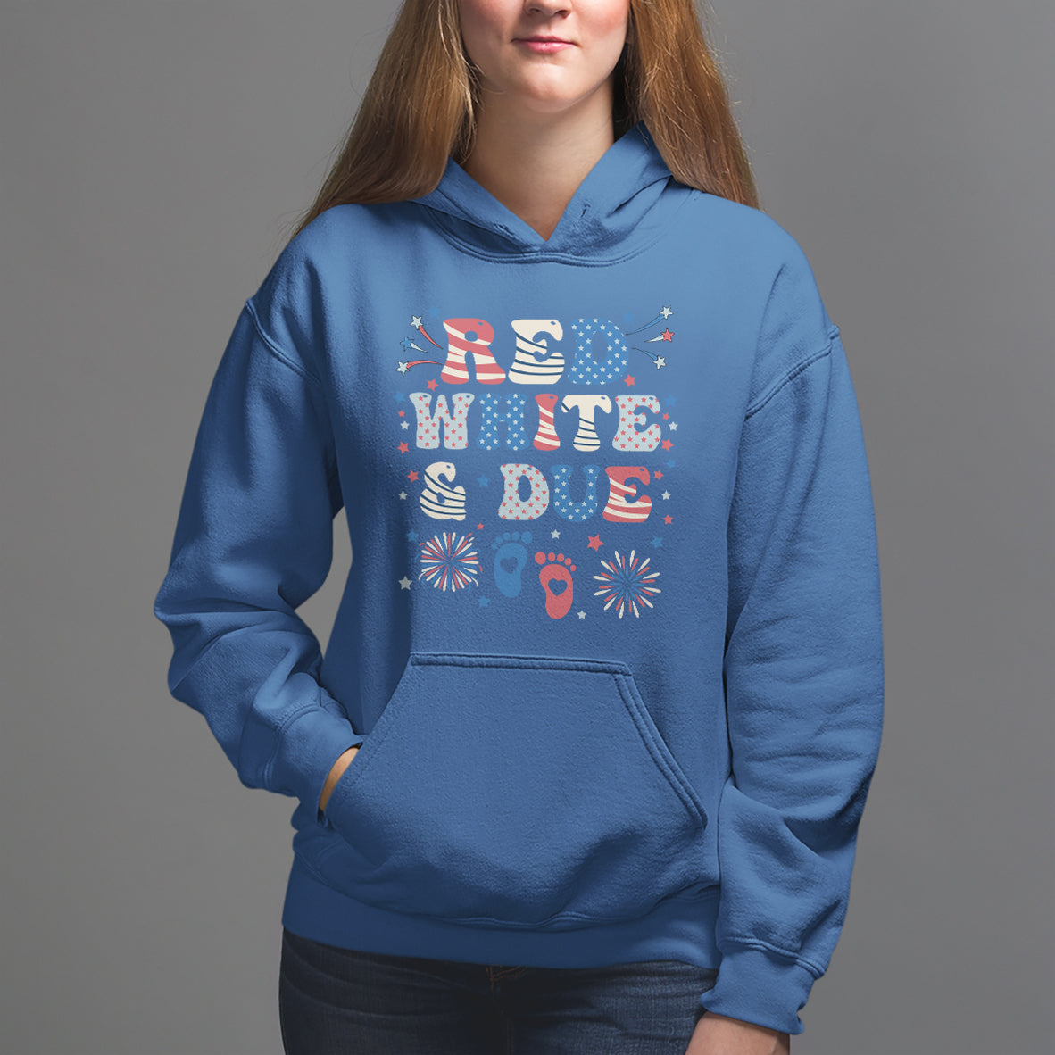 Pregnancy Announcement Hoodie Red White And Due, 4th Of July TS05 - Wonder Print Shop