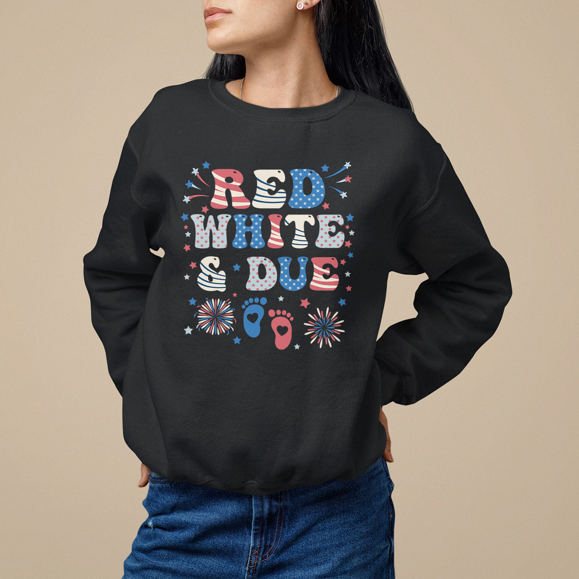 Pregnancy Announcement Sweatshirt Red White And Due, 4th Of July TS05 - Wonder Print Shop