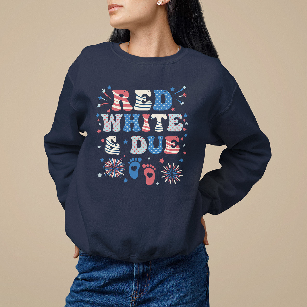 Pregnancy Announcement Sweatshirt Red White And Due, 4th Of July TS05 - Wonder Print Shop
