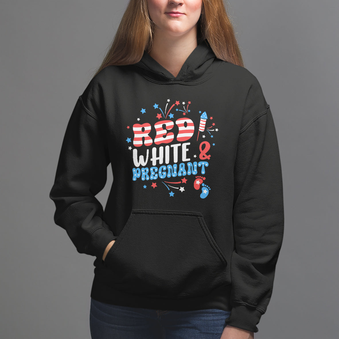 Pregnancy Announcement Hoodie Red White And Due, 4th Of July TS05 - Wonder Print Shop