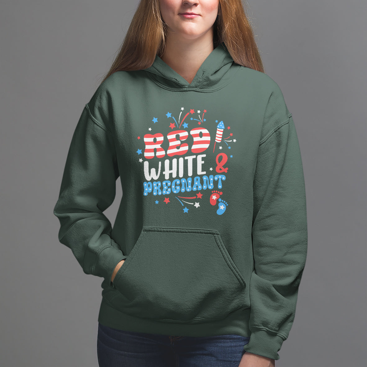 Pregnancy Announcement Hoodie Red White And Due, 4th Of July TS05 - Wonder Print Shop