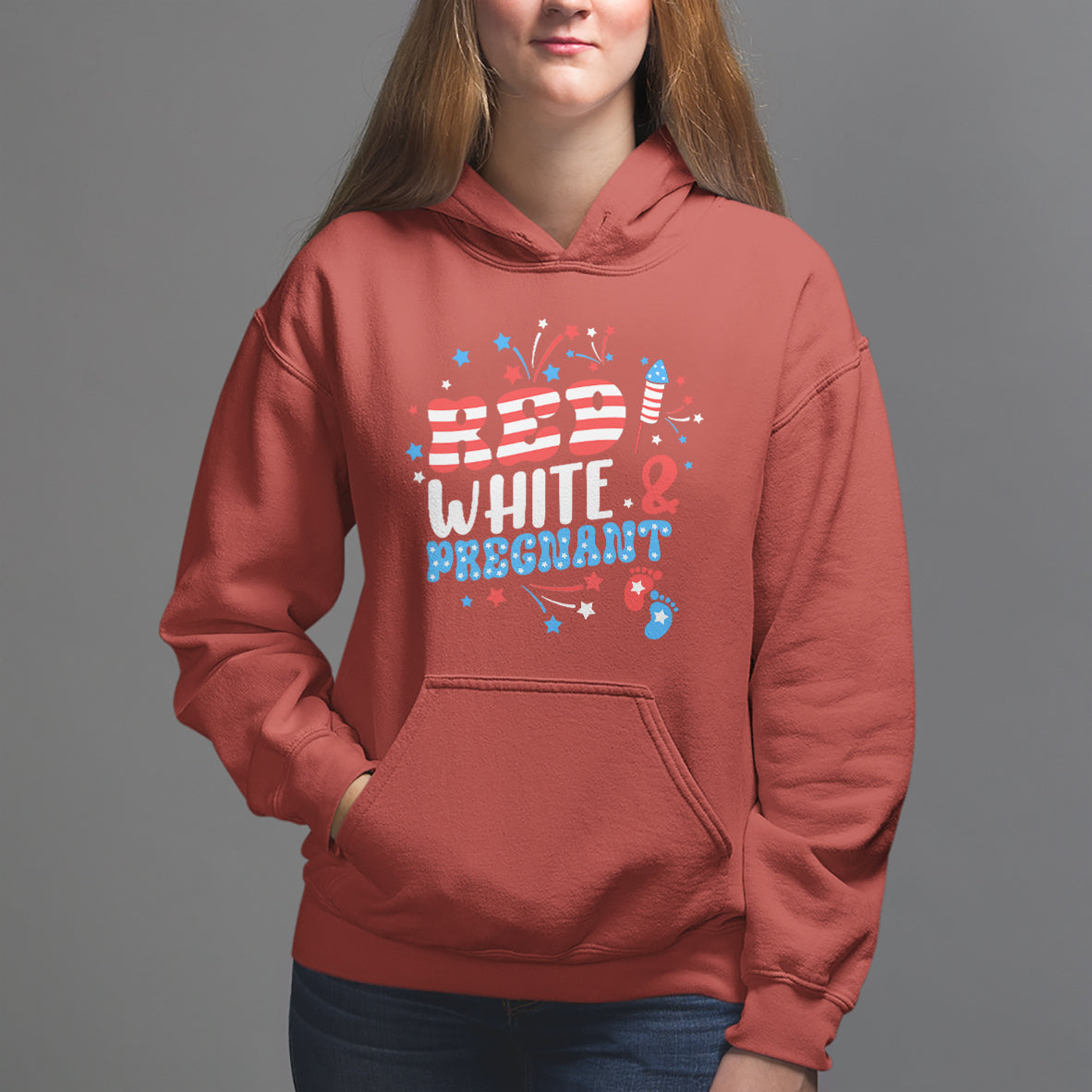 Pregnancy Announcement Hoodie Red White And Due, 4th Of July TS05 - Wonder Print Shop