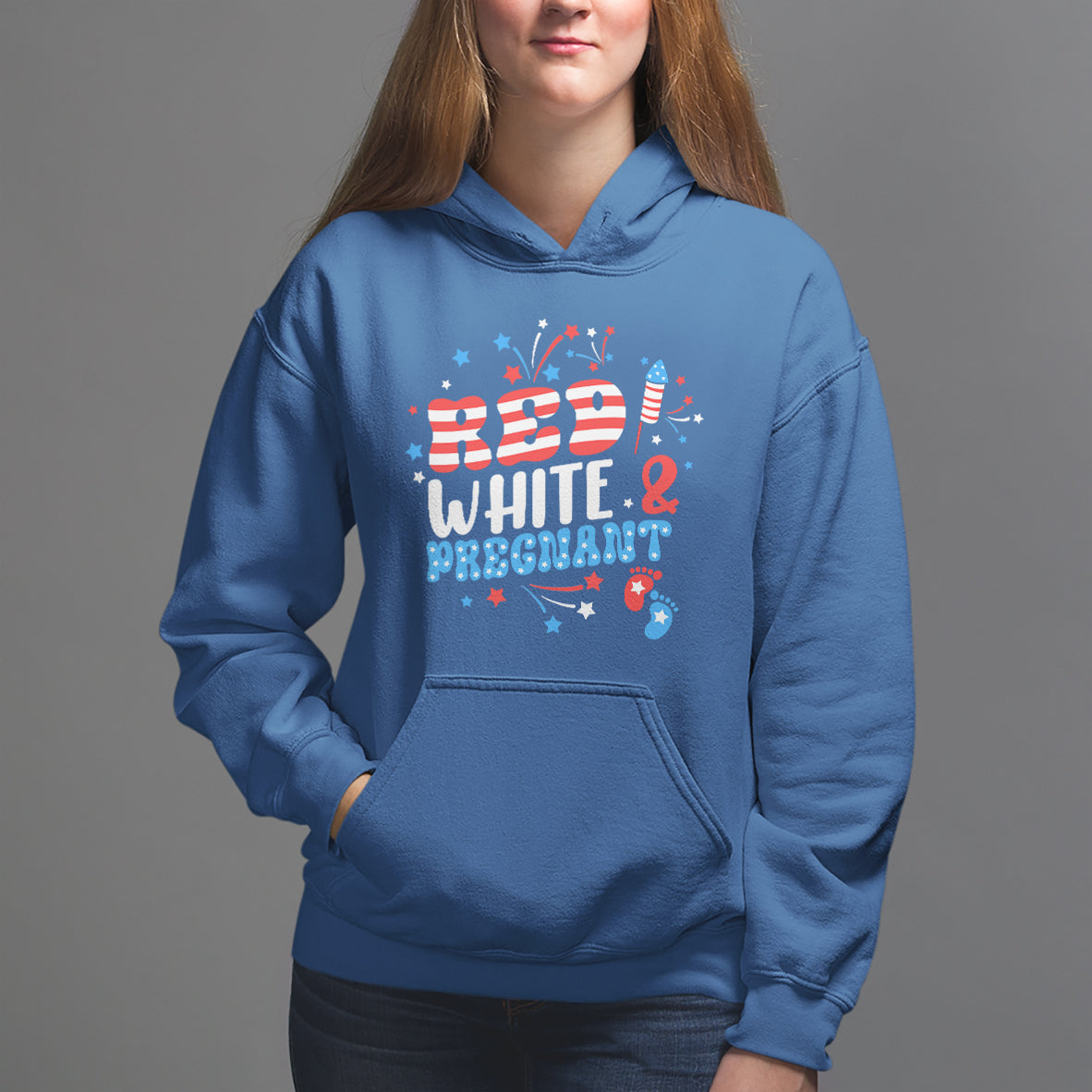 Pregnancy Announcement Hoodie Red White And Due, 4th Of July TS05 - Wonder Print Shop