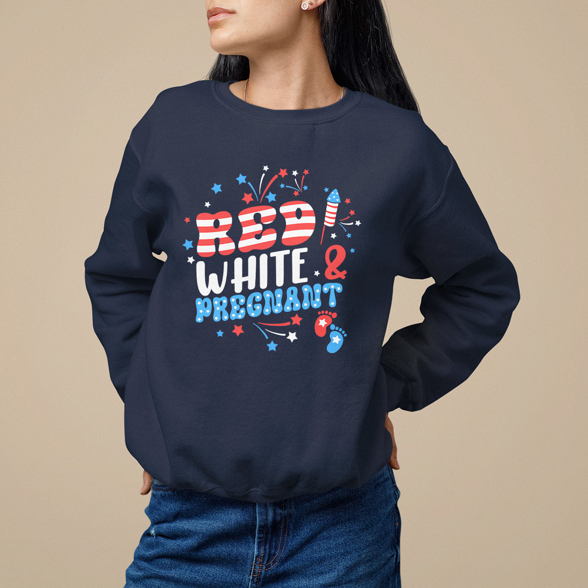 Pregnancy Announcement Sweatshirt Red White And Due, 4th Of July TS05 - Wonder Print Shop