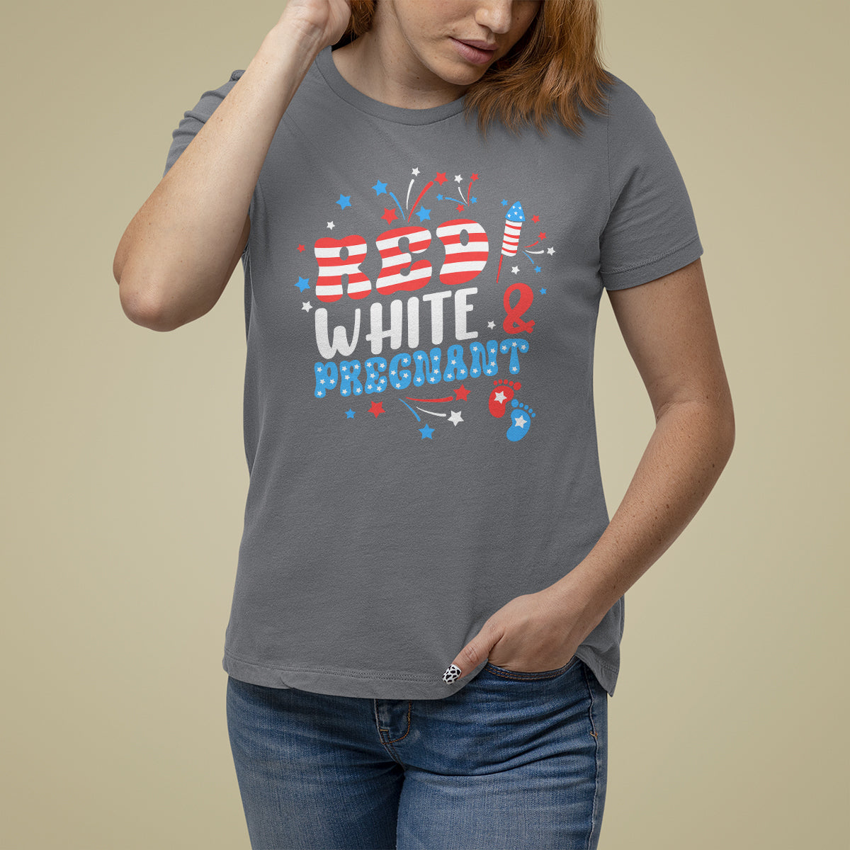 Pregnancy Announcement T Shirt For Women Red White And Due, 4th Of July TS05 - Wonder Print Shop