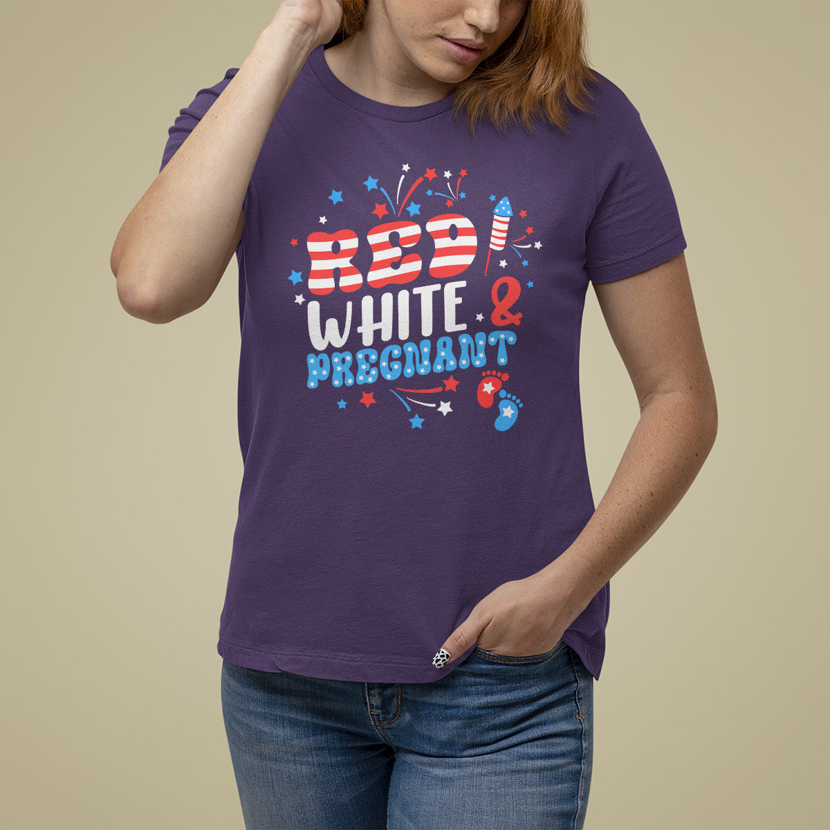 Pregnancy Announcement T Shirt For Women Red White And Due, 4th Of July TS05 - Wonder Print Shop