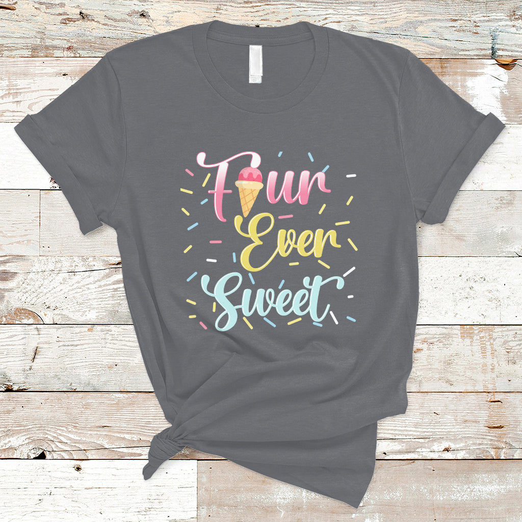 Funny Ice Cream T Shirt Four Ever Sweet, 4th Birthday Girl TS05 - Wonder Print Shop