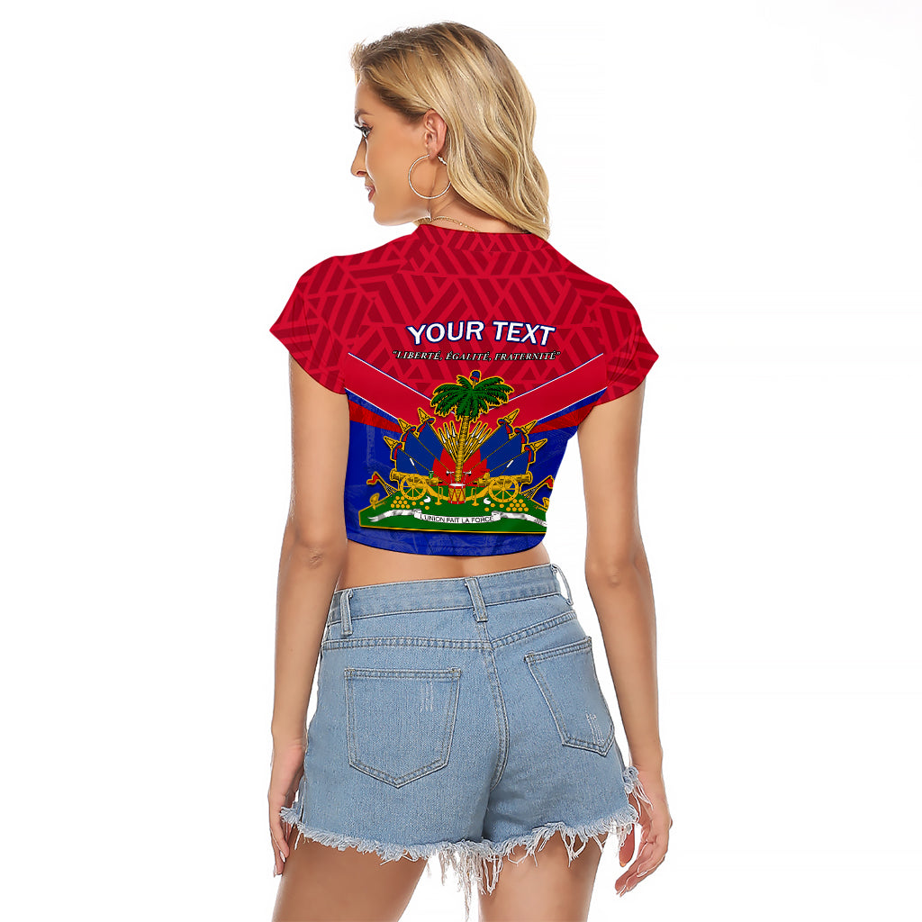 Custom Haiti Raglan Cropped T Shirt Ayiti Coat Of Arms With Map TS06 - Wonder Print Shop