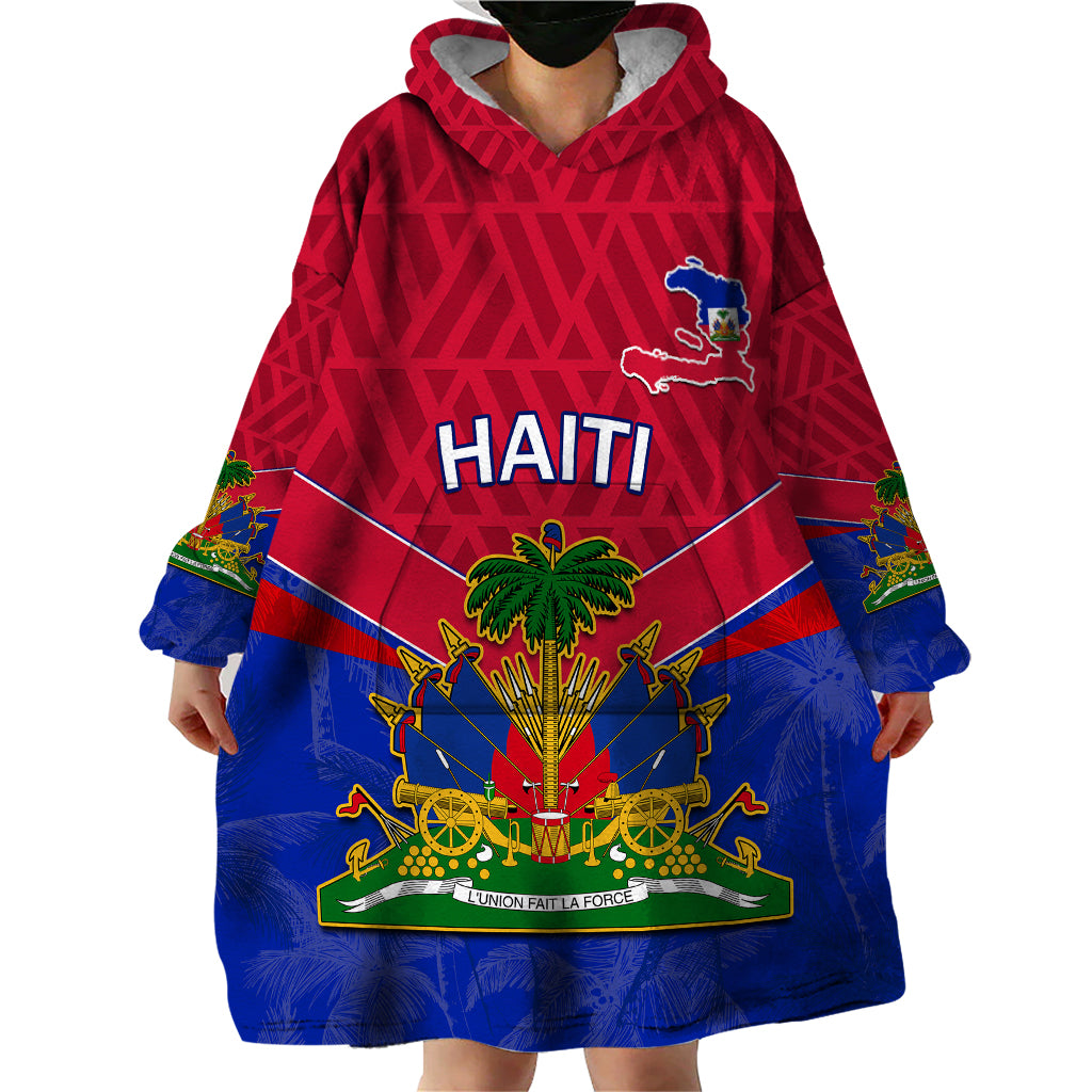 Custom Haiti Wearable Blanket Hoodie Ayiti Coat Of Arms With Map TS06 - Wonder Print Shop