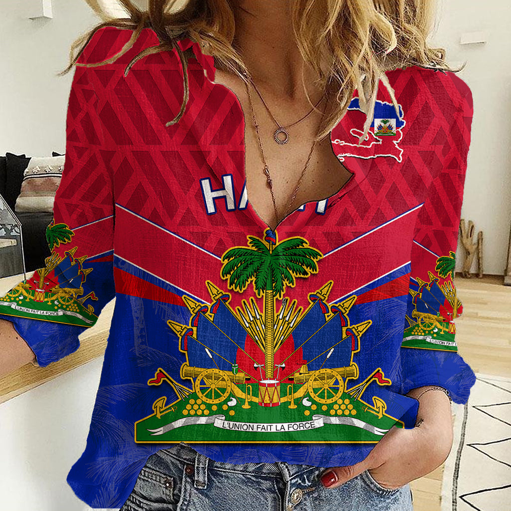 Custom Haiti Women Casual Shirt Ayiti Coat Of Arms With Map TS06 - Wonder Print Shop