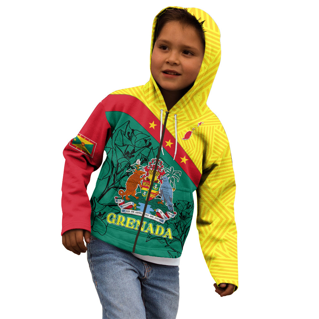 Custom Grenada Kid Hoodie Coat Of Arms With Bougainvillea Flowers TS06 - Wonder Print Shop