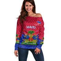 Haiti Off Shoulder Sweater Ayiti Coat Of Arms With Map TS06 - Wonder Print Shop