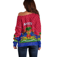 Haiti Off Shoulder Sweater Ayiti Coat Of Arms With Map TS06 - Wonder Print Shop