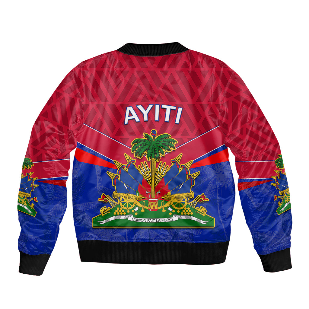 Haiti Sleeve Zip Bomber Jacket Ayiti Coat Of Arms With Map TS06 - Wonder Print Shop