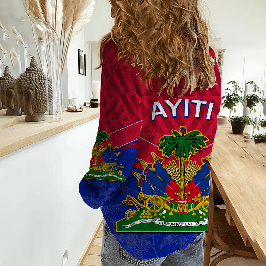 Haiti Women Casual Shirt Ayiti Coat Of Arms With Map TS06 - Wonder Print Shop