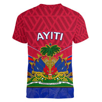 Haiti Women V Neck T Shirt Ayiti Coat Of Arms With Map TS06 - Wonder Print Shop