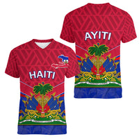 Haiti Women V Neck T Shirt Ayiti Coat Of Arms With Map TS06 - Wonder Print Shop