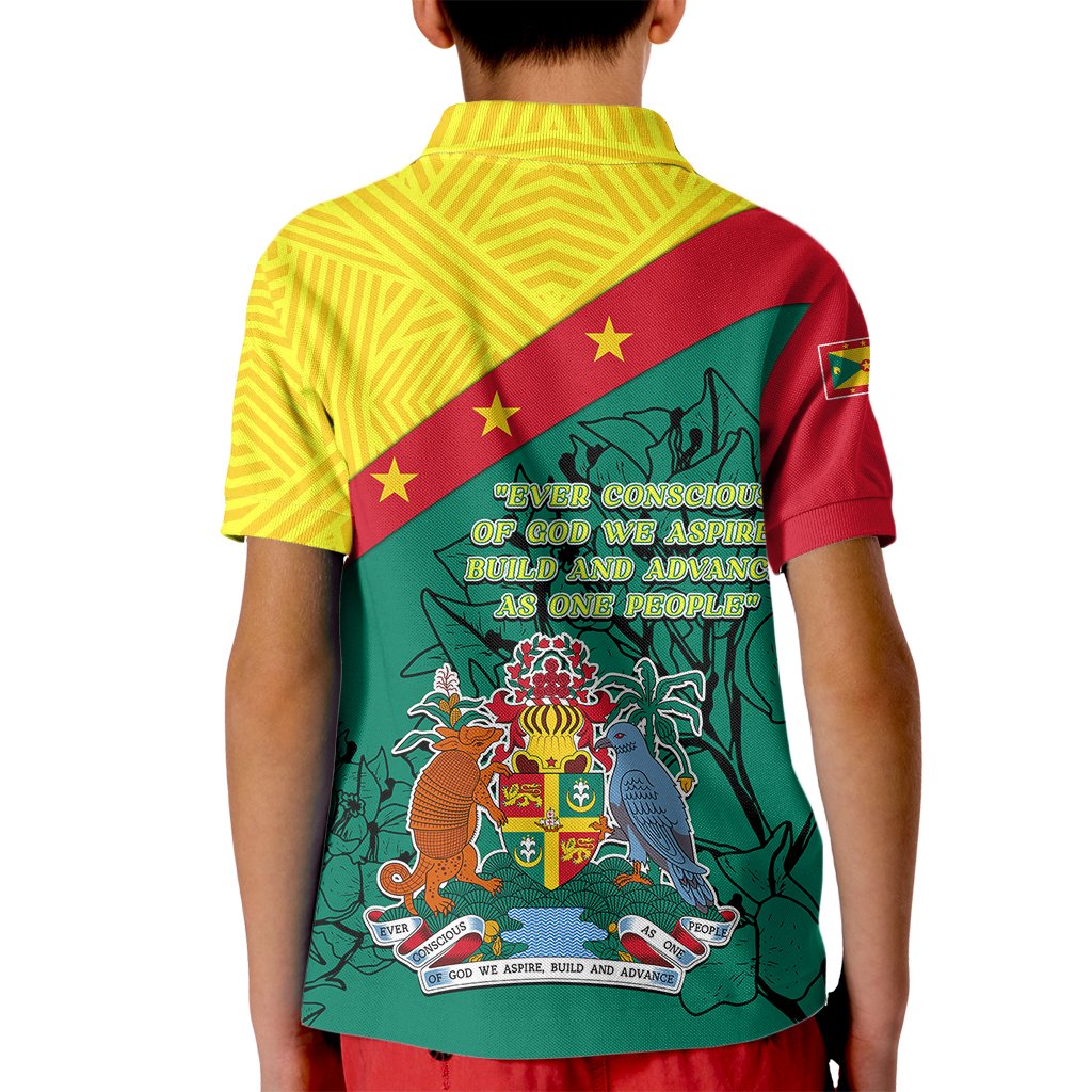 Grenada Kid Polo Shirt Coat Of Arms With Bougainvillea Flowers TS06 - Wonder Print Shop