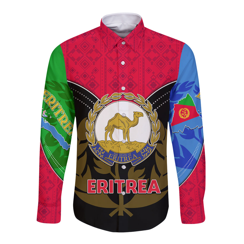 Eritrea Long Sleeve Button Shirt Coat Of Arms And Map With Cross TS06 - Wonder Print Shop
