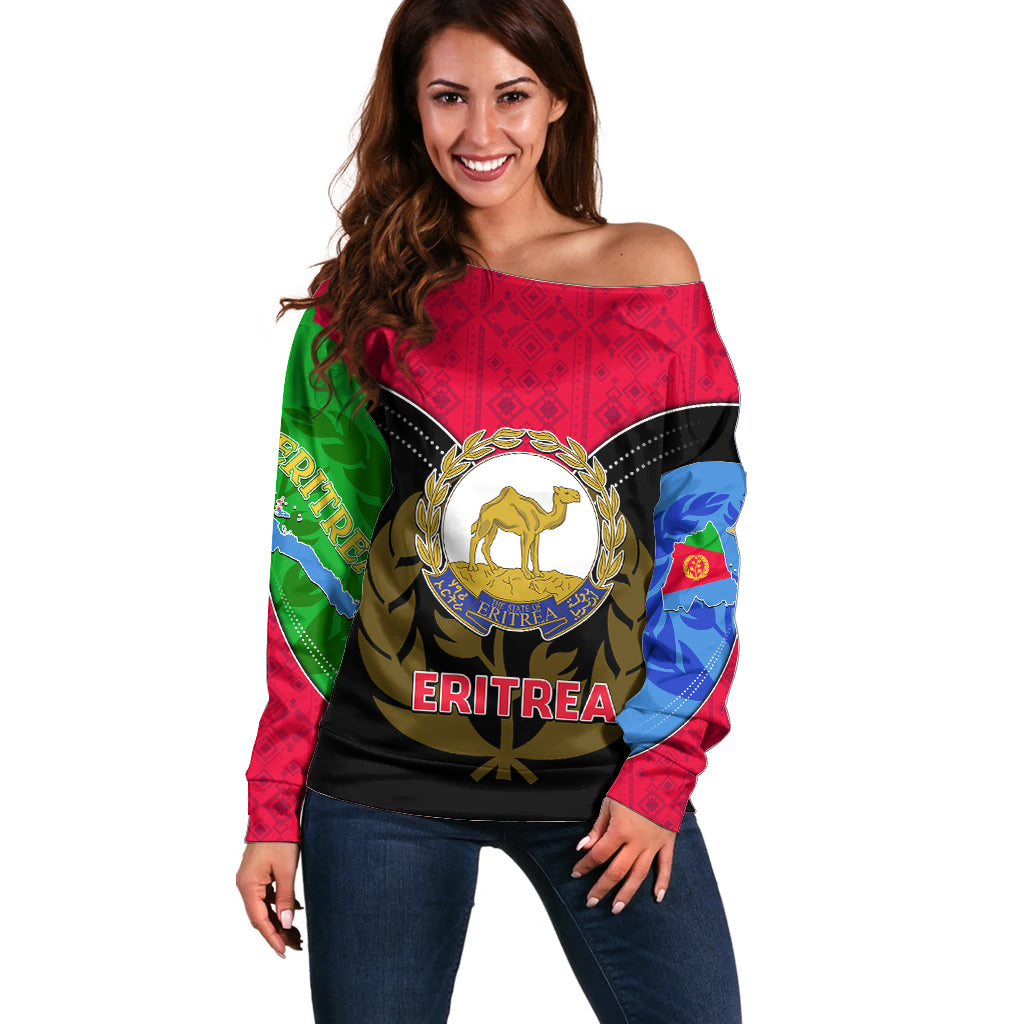 Eritrea Off Shoulder Sweater Coat Of Arms And Map With Cross TS06 - Wonder Print Shop