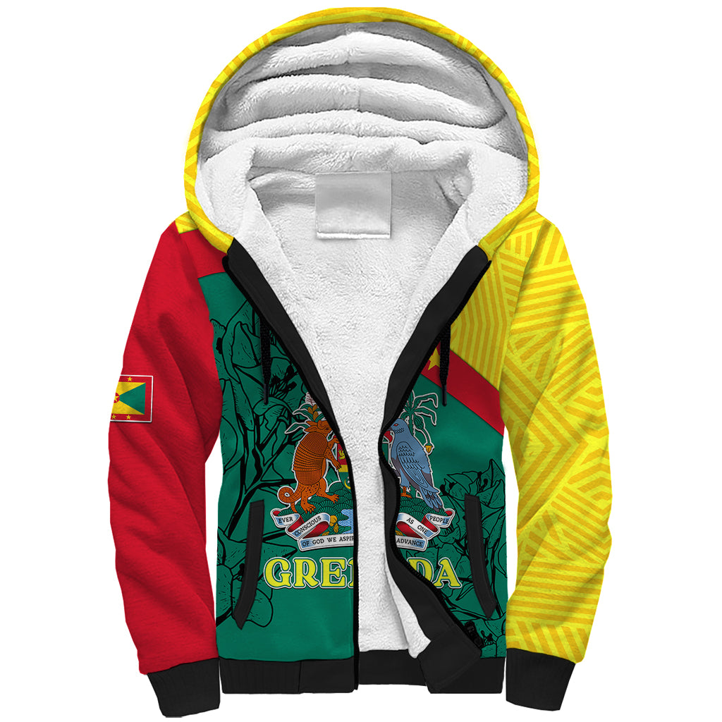 Grenada Sherpa Hoodie Coat Of Arms With Bougainvillea Flowers TS06 - Wonder Print Shop
