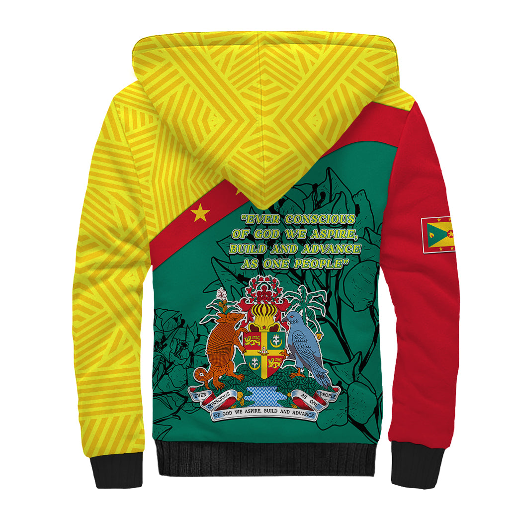 Grenada Sherpa Hoodie Coat Of Arms With Bougainvillea Flowers TS06 - Wonder Print Shop