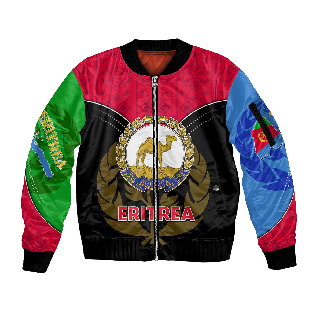 Eritrea Sleeve Zip Bomber Jacket Coat Of Arms And Map With Cross TS06 - Wonder Print Shop