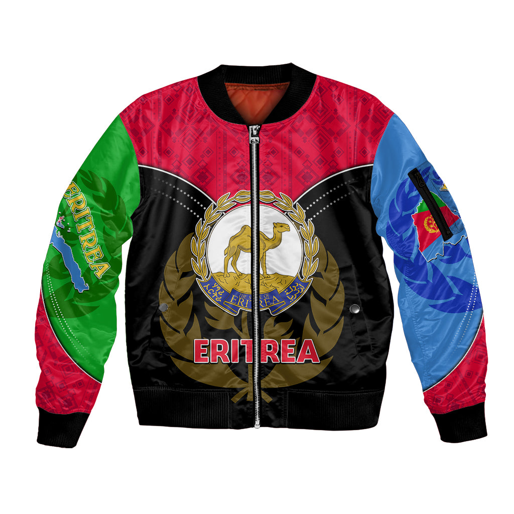 Eritrea Sleeve Zip Bomber Jacket Coat Of Arms And Map With Cross TS06