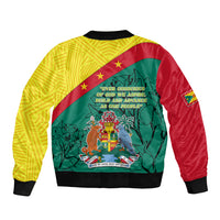 Grenada Sleeve Zip Bomber Jacket Coat Of Arms With Bougainvillea Flowers TS06 - Wonder Print Shop
