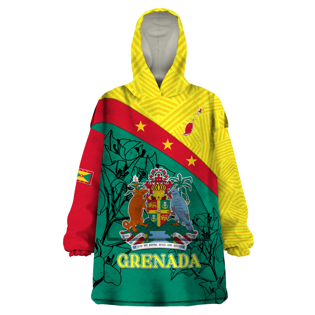Grenada Wearable Blanket Hoodie Coat Of Arms With Bougainvillea Flowers TS06 - Wonder Print Shop