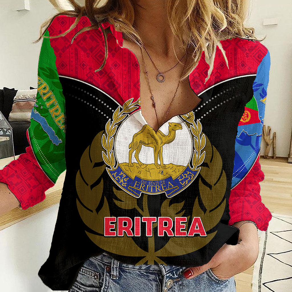 Eritrea Women Casual Shirt Coat Of Arms And Map With Cross TS06 - Wonder Print Shop