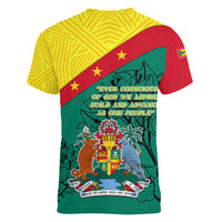 Grenada Women V Neck T Shirt Coat Of Arms With Bougainvillea Flowers TS06 - Wonder Print Shop