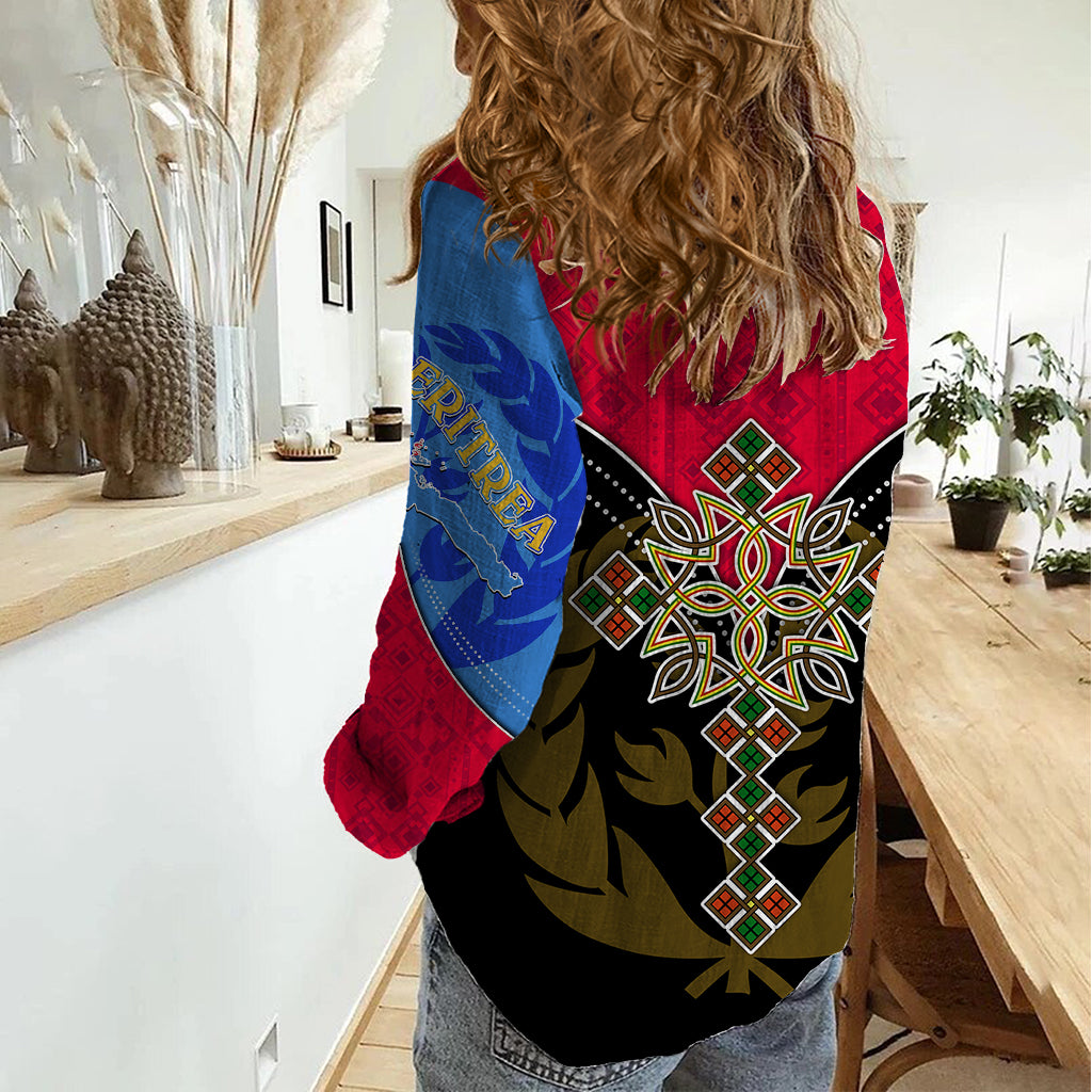 Eritrea Women Casual Shirt Coat Of Arms And Map With Cross TS06 - Wonder Print Shop