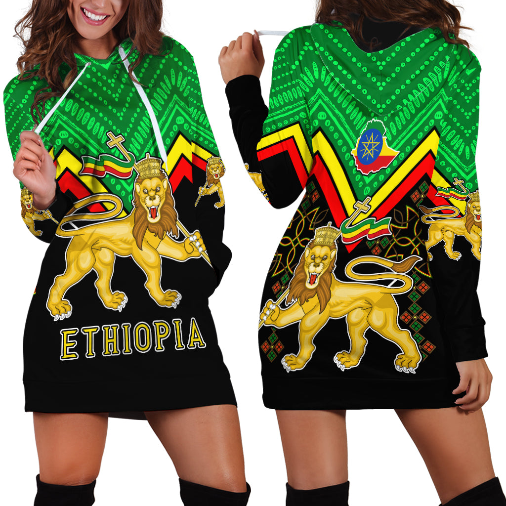 Ethiopia Hoodie Dress Coat Of Arms With Hand Drawn Pattern TS06 - Wonder Print Shop