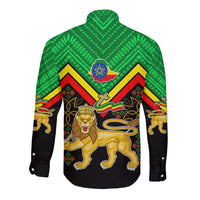 Ethiopia Long Sleeve Button Shirt Coat Of Arms With Hand Drawn Pattern TS06 - Wonder Print Shop
