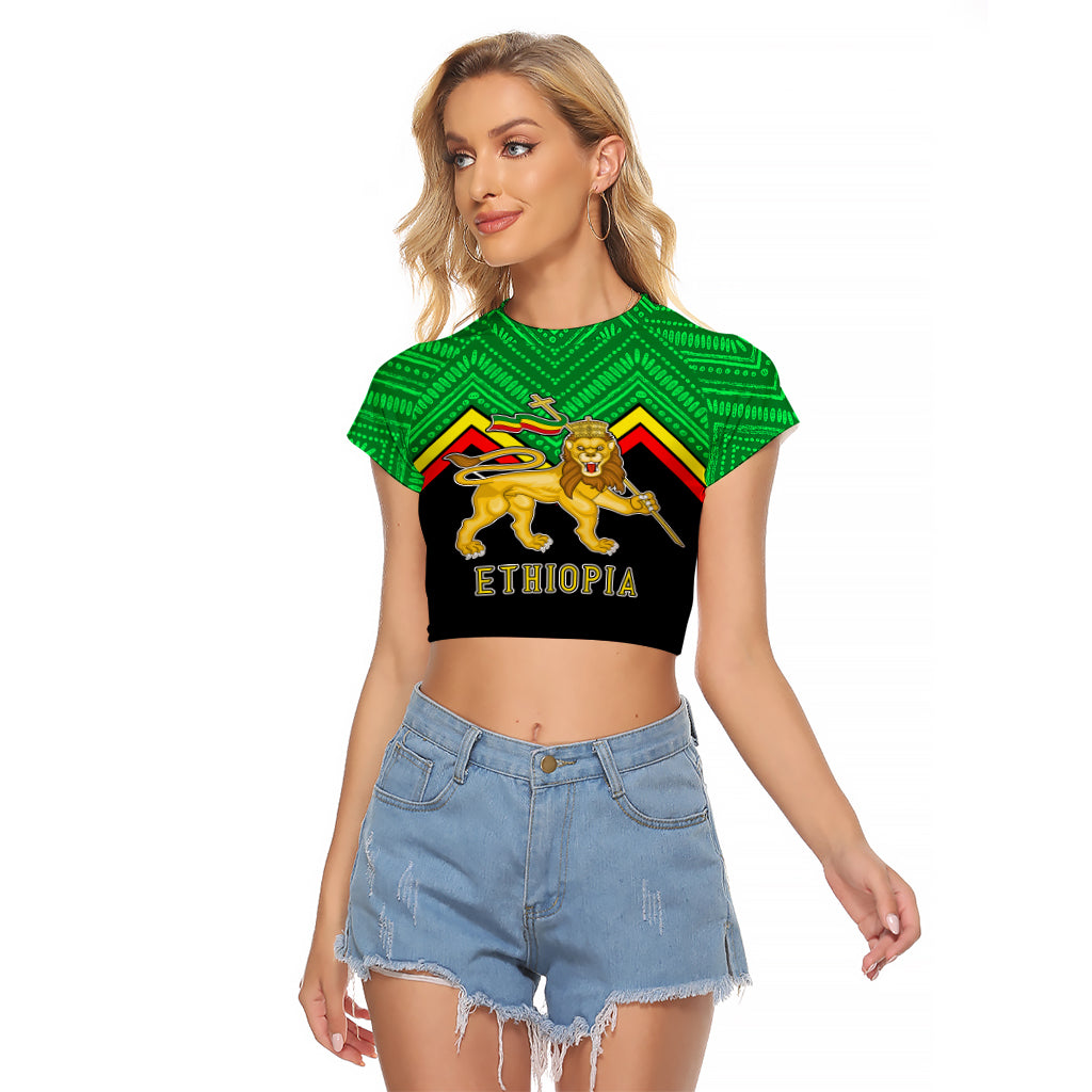 Ethiopia Raglan Cropped T Shirt Coat Of Arms With Hand Drawn Pattern TS06 - Wonder Print Shop